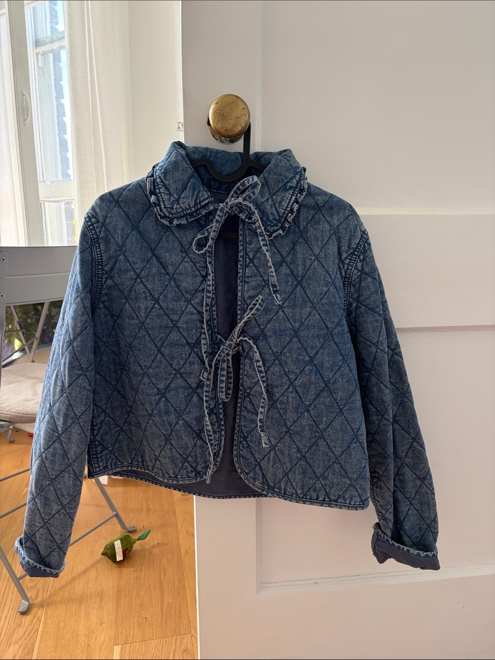 Quilted Denim Tie-Front Jacket - Blue